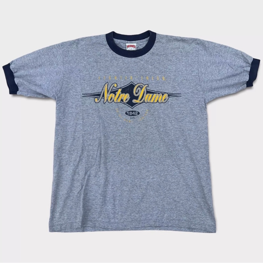 Vintage 90s Notre Dame Fighting Irish Nutmeg Ringer Shirt Size L Made in Usa